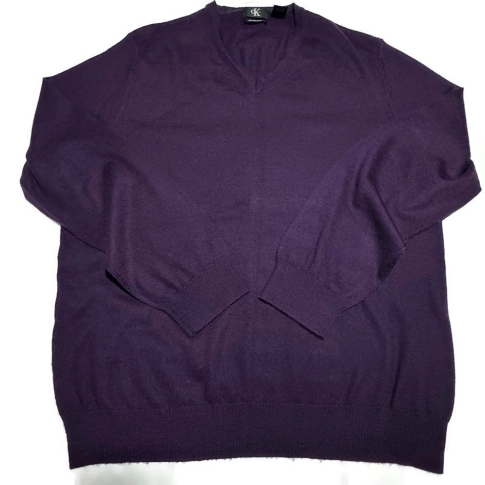 CALVIN KLEIN DEEP PURPLE V-NECK WOOL SWEATER